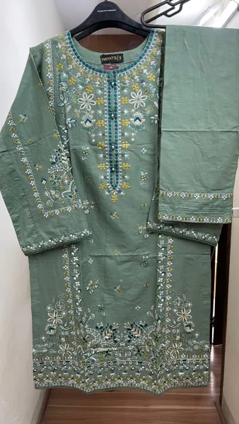 Pakistani Original Hayat Stitched Cotton Co-ords 2 Pcs _ Frog Green 